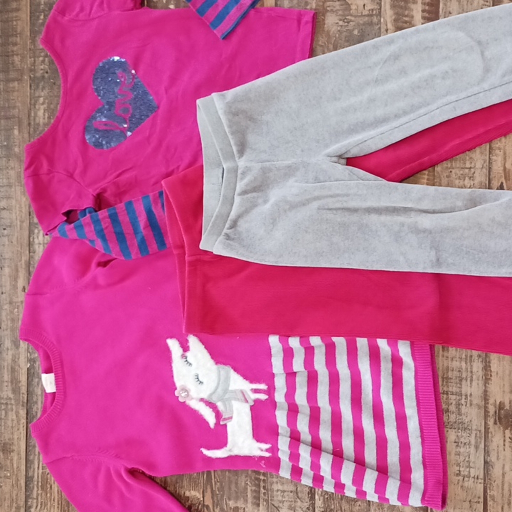 Gymboree pink knit dress, love T shirt and two bottoms